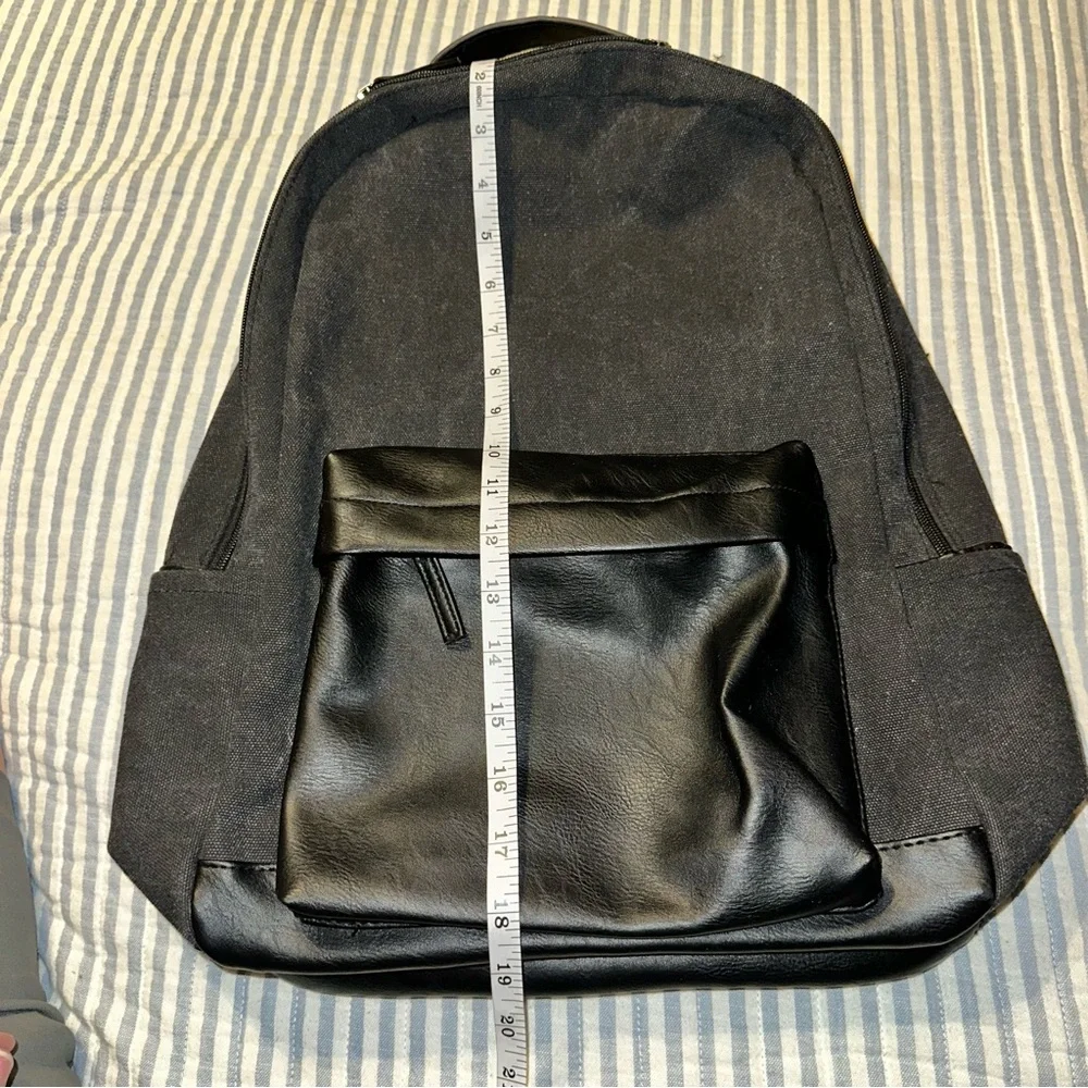 PX Collective Black Canvas and Faux Leather Laptop Backpack Rucksack Mens Womens